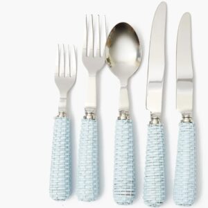 Ensemble de couverts en rotin bleu