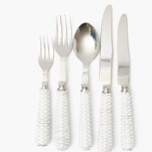 Ensemble de couverts en rotin blanc
