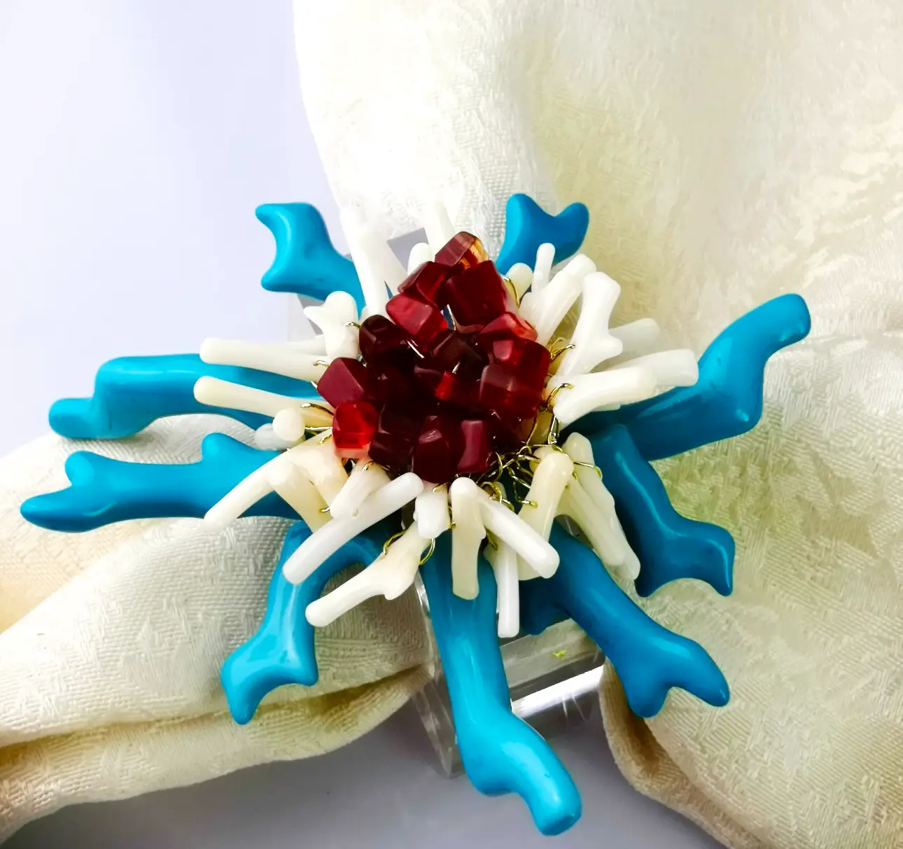 Lot de ronds de serviette Alga Bleu et rouge